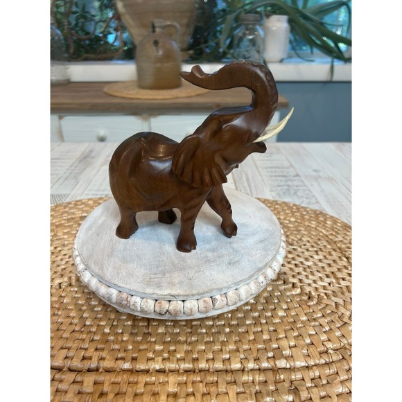Other - Vintage hand carved elephant with tusks.